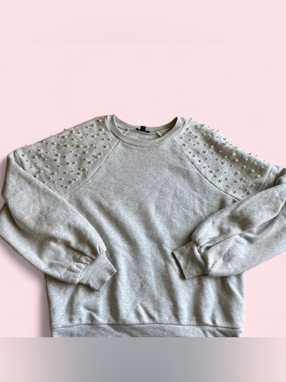 Express Pearl-Embellished Light Gray Sweatshirt